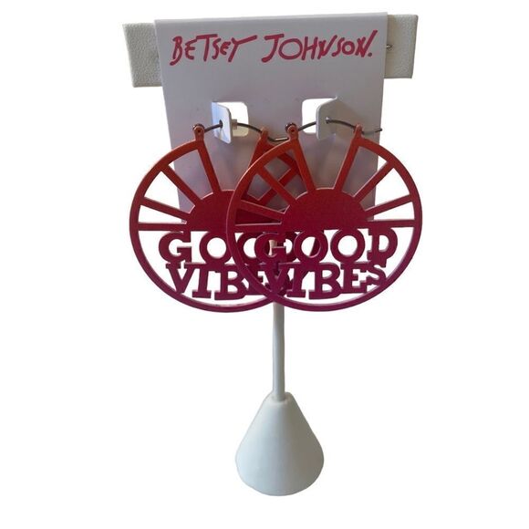 Betsey Johnson Good Vibes Metal Earrings.